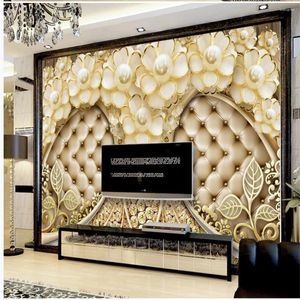 Wallpapers European And American Style 3d Stereoscopic Wallpaper Jewelry Flower Diamond Soft Bag Background Wall