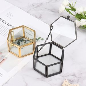 1pc Geometrische klare Glasschmuck Schmuck Schmuck Organizieren Sie Halter Ringkasten Halskette Armbänder Ohrringe Schmuckzubehör Accessoires