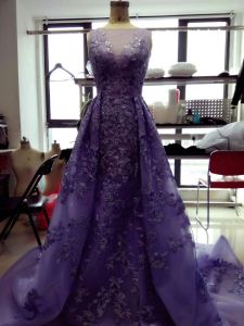 Real Picture Detachable Dresses Charming A Line Evening Dress Lace Applique Illusion Sleeveless Bateau Neck Formal Gowns