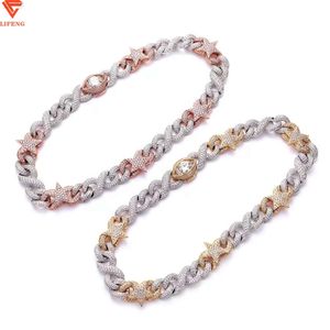 2024 Nuovo personalizzato personalizzato Iceite Out Moissanite Diamond 20 pollici a forma di stella Silver Rose and Gold Chain Star Chain Cuban Chain for Men