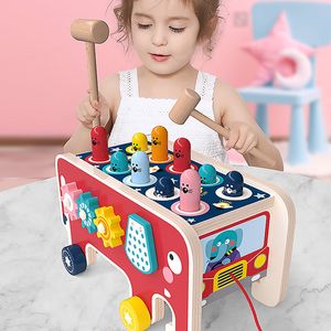 Babytoys Bebe Kleinkinder Kinder Holz Spaß Spiel Montessori Aktivität Spielzeug für Kinder Elefant schlägen Whack-a-Mole Hammer Paming