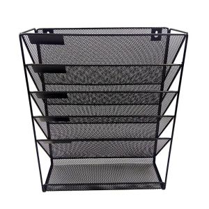 5 Pockets Mesh Wall File Holder Office Hanging File Folder Magazines Rack Mail Sorter Bin for File Book Folders A4 Papers Black