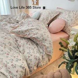 Ins rosa rosa rosa floral Conjunto de roupas de estilo simples da cama de capa da cama decoração do quarto garoto garoto têxteis de tamanho completo pela fronha de tamanho completo