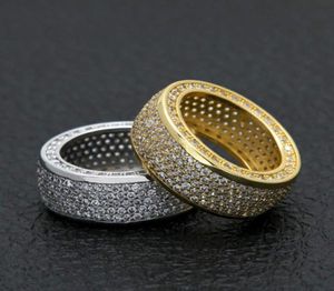 Hiphop rostfritt stål kubik zirkoniumringar isade ut högkvalitativa mikropastor cz ring kvinnor män guld silver pläterad finger ring1076576