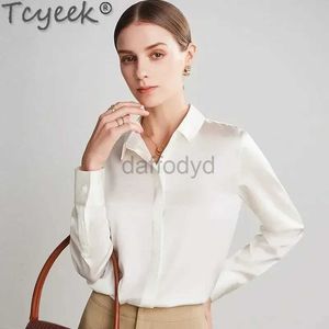 Frauenblusen Hemden tcyeek 93%Mulberry Seiden weiß Hemd Frauen Bluse 2023 Elegante Langarm-Tops Koreaner Hemd Frauen Kleidung Blusen Chemise Femme 240411