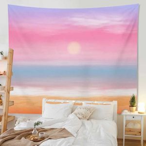 Sunset Seaside Tapestries Natural Landskap Summer Tapestry Home Esteticism Decorations Living Room Bedroom Wall Hanging Bakgrund Vägg R0411