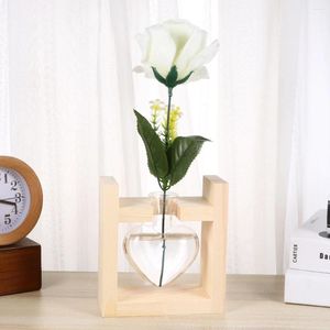 Vases Heart Shape Wall Hanging Glass Planter Terrarium Modern Flower Bud Vase In Wood Stand Rack Tabletop Nordic Home Decor