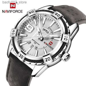 Armbandsur Naviforce Mens Luxury Brand Military Sports Luminous Day and Date Display Leather Waterproof Mens Quartz Watch