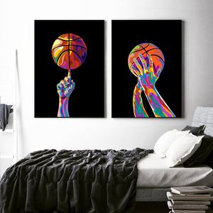 Renk Graffiti Basketbol Sanatı Soyut Posterler ve Baskılar Tuval Basketbol Hayranları İçin Duvar Sanatı Resim Odası Oda Ev Dekor