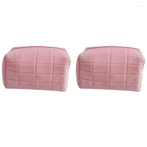 Cosmetic Bags Kf-2 Pc Cute Fur Makeup Bag For Women Zipper Large Solid Color Travel Make Up Toiletry Washing Pouch Pink