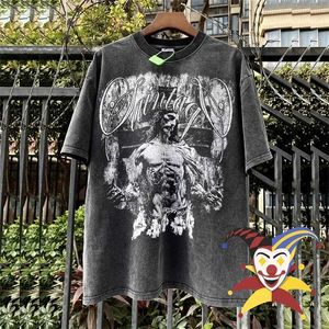 Men's T-Shirts Washed SAINT MICHAEL T Shirt Men Women Vintage Jesus Print Heavy Fabric Top Tees T-shirt J240409