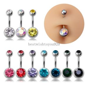 CZ Crystal Belly Button Rings Navel Piercing Stud Colorful Ball rostfritt stål Skivstång Sexig ombligo Bar Kroppsmycken