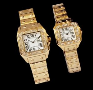 Iced Out Man Watches Quartz Movement Women Women Women Gold Color Fashion Dress Wristwatch estilo de vida à prova d'água Aço inoxidável 3005374