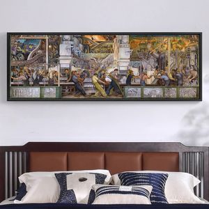 Diego Rivera Detroit Industry Poster Horizontal Wandkunst Print Leinwand Malerei Bilder für nordisches Schlafzimmer Wohnzimmerdekoration
