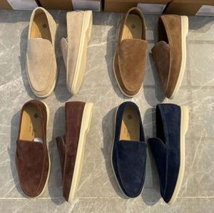 Loro Piano Casual Shoes valk Moccasins для мужских винтажных коричневых абрикосовых кожа