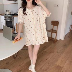 Home Clothing Soft Lace Cherry Japanese Sweet Princess Print Short Sleeve Pajama Set Women Kawaii Loose Elegant Casual Comfortable Sleep