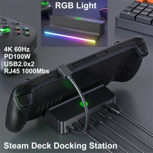 Stationen Steam Deck Docking Station RGB Running Light Silicon Anti Slip Basis ABS -Deck -Docking -Station Spielzubehör Dockingstation