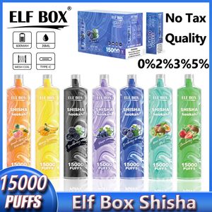 Original Elf Box SHISHA 15000 Puffs 15k 650Mah Disposable Vape rechargeable SHI SHA 26ml Prefilled Pod Big Vapor Kit Airflow Control 12 Flavors