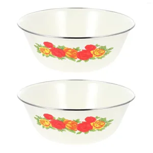 Bowls 2 Pcs Mixing Bowl Lid Enamel Basin Knead Dough Basins Storage Round 22X22X9CM Kitchen Supplies Containers