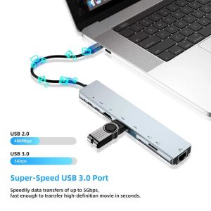 ハブUSB 3.0ハブPD充電ドックステーションタイプセックスプリッターHDMICAPTIBLE RJ45 TF/SDカードノートブックラップトップアダプターPCコンピューター用