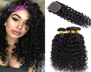 Indian Virgin Hair Lace Closures With 4 Bundles Indian Water Wave Wet And Wavy Natural Color Human Hair Weaves 828inch From Ms Jo4834315