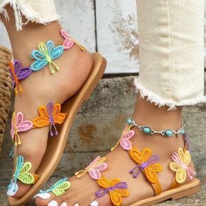 r Flat Colorful Butterfly Decorated Beach Sandals Outdoor Womens Shoes for Women 240410