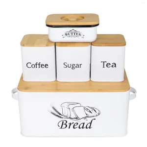 Storage Bottles Large Capacity Modern Metal Bread Box Set With 3 Pcs Kitchen Canister And Butter Dish Bin Nice Organization For Counter