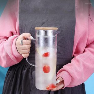 Hip Flasks Acrylic Transparent Kettle With Handle Lid PC Plastic Cold Water Bottle Juice Coffee Tea Pitcher Home Drinkware Jug