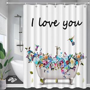 Dusch gardiner vackra blommor fåglar badkar gardin mode enkel design hem dekorativt vattentätt tyg badrum