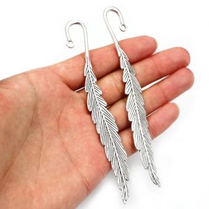 4pcs 116x13mm Antique Silver Plated Bronze Leaf Feather Handmade Charms Pendant DIY for Bracelet Necklace Bookmark Accessories