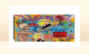 Alec Monopoly Graffiti Handcraft Oil Painting on CanvasquotSkeletons and flowersquot home decor wall art painting2432inch n5361455