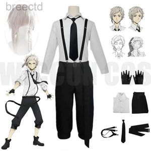 Anime Costumes Nakajima Atsushi Cosplay Costume Wig Anime Bungou Stray Dogs Season 4 Hunting Dog Shirt Pants Straps Tie Gloves Short Hair Suit 240411