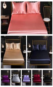 23pcs Solid Silk Bedding Soft Bed Fitted Sheet Set Pillowcase Twin Full Queen King 2011284068198