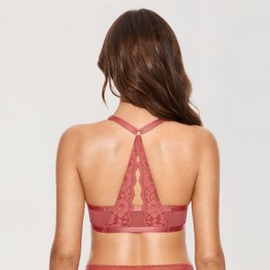 Dobreva Damen Push up Bra Racerback Front Verschluss BAS Lace gepolstert unterdrahtes Tauchblumen