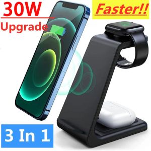 Laddare 30W Wireless Charger Stand för iPhone 14 13 12 11 X Apple Watch 3 i 1 Fast Charging Docking Station för AirPods Pro IWatch 8 7