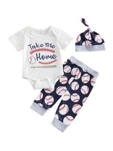 Newborn Baby Boy Baseball Outfit New Player in Town Romper Baseball Jogger Pants 3Pcs Coming Home Outfit