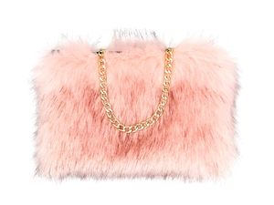 Faux Fox Fur Purse Fuzzy Handbags for Women Evening Handbags Al alloy Shoulder Strap Shoulder Bags Tender Pink