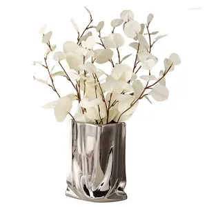 Vasos Eletroplatou Silver Vase Decoration Advanced Sense Niche Light Luxury Living Room Table Flower Creative Ceramics