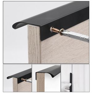 Black Hidden Cabinet Handles Aluminum Alloy Kitchen Handles Cupboard Door Pulls Drawer Knobs Long Furniture Handle Hardware
