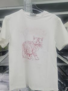 女性用Tシャツデザイナー動物猫印刷丸首のゆるい半袖ピュアコットントップティー