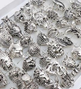 Wholesale 20pcs/Lots Mix Owl Dragon Wolf Elephant Tiger Etc Animal Style Antique Vintage Jewelry Rings for Men Women 2106235346766