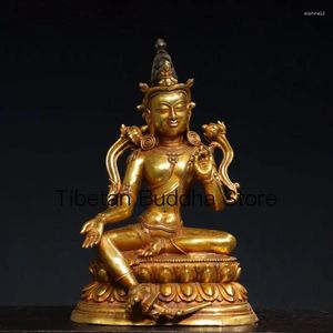 Decorative Figurines 30cm Tibetan Brass Vermilion Sand Painted Free Guanyin Green Buddha Mother Statue Decoration Home Buddhist Hall