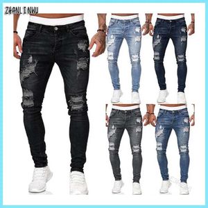 Men's Pants Streetwear Fashion Black Ripped Jeans Men Skinny Slim Fit Blue Hip Hop Denim Trousers Casual Jeans for Men Jogging jean homme J240409