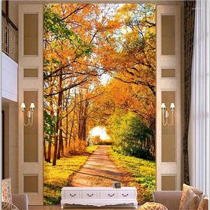 Bakgrundsbilder Wellyu Custom Wallpaper 3D Po Murals Vackra Maple Forest Road Porch Aisle Corridor Mural Papel de Parede