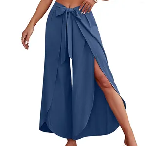 Kvinnors byxor 2024 Summer Ladies Bottoms Womens Wide Leg Flowy Business Work Casual Beach Palazzo byxor Pantalones