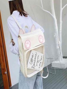 Ita väska kattstil ryggsäckar tassar kawaii hajuku skolväskor för tonåring flickor transparent tydlig itabag 2109225413601