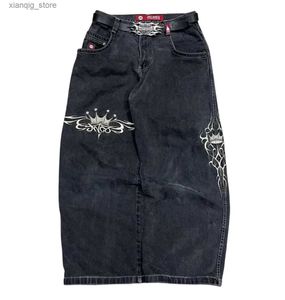 Erkek Kot Jnco Jeans Yeni Erkek Harajuku Retro Hip Hop Kafatası Nakışları Bol kot kot pantolon 90s Sokak Gotik Geniş Pantolon Street Giyim L49