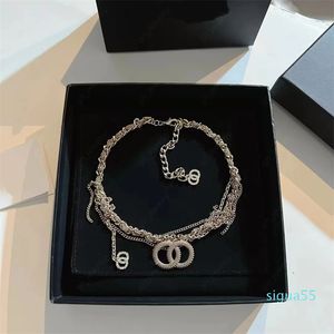 Designer Fashion Chokers Women Diamond Letter Pendant Necklaces Women's Wedding Party Gift Jewelry