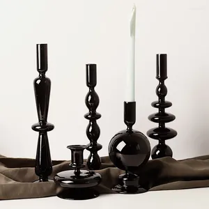 Mum Tutucular Yaratıcı Nodic Cam Candlestick Siyah Çubuk Canlde Stand El Sanat Arama Oturma Odası Masa Üstü Vazo Çiçek Ev Dekor