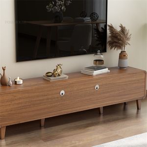 Chinese Style Wooden TV Cabinets for Living Room Furniture Modern Minimalist Small Apartment Walnut Color TV Stand Coffee Table